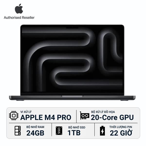 MacBook Pro 2024 14-inch M4 Pro 14‑Core CPU | 20‑Core GPU 24GB/1TB